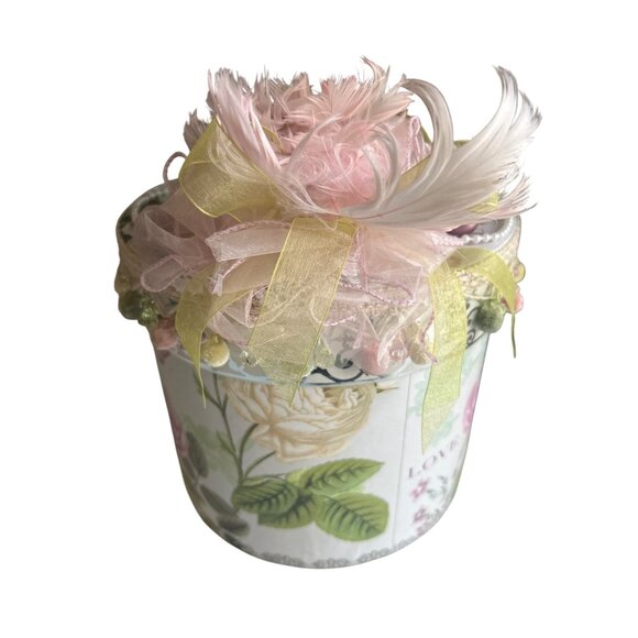 Handcrafted Floral Decorative Storage Box With Pink Feather Bird & Beads - Picture 4 of 9